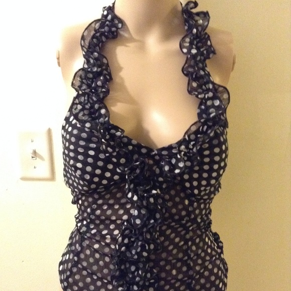 Fashion Nova Tops - POLKA DOT RUFFLE HALTER TOP SIZE SMALL